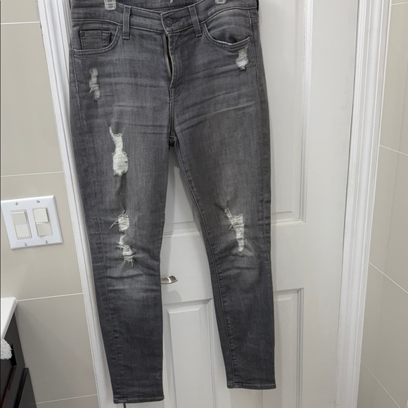 7 For All Mankind Distressed Charcoal Skinny Jeans - Picture 1 of 3